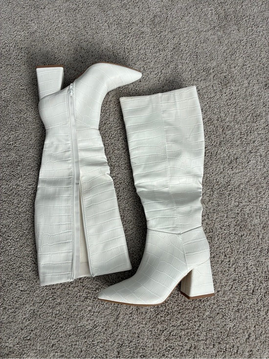 Journee Collection Shoes - Journee Collection White Croc-Embossed Over-the-Knee Block Heel Boots